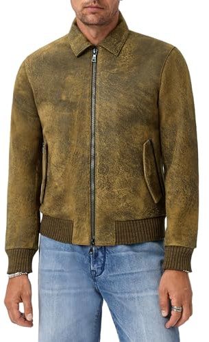 John Varvatos Men's Oakley Bomber Leather Jacket, Chamois, 48