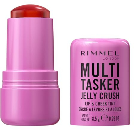 Rimmel Multi Tasker Jelly Crush Lip & Cheek Tint, 100 Pink Dash, Hydrating Blush and Lip Stain, Easy Removal, Infused with Moisturising Niacinamide, 8.5g
