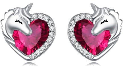 VONALA Einhorn Ohrringe Mädchen 925 Sterling Silber Kristall Herz Ohrstecker Schmuck Geschenke für Damen Kinder