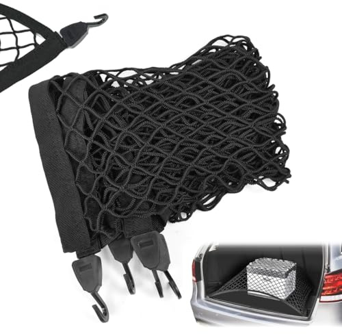 Red Maletero Coche Elástica 80x100cm Extensible 210x140cm para Coche SUV | Red coche perros con 4 Ganchos, cuerda Látex 4mm antideformable, separador mascotas, organización garaje sin herramientas