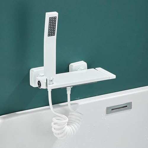 KUNYOS Badewannenarmatur Wasserfall Weiß Wand Dusche Armatur Mischbatterie Badewanne Mit Brause Armatur Dusche Einhebel,Weiß,A