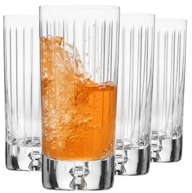 Krosno Water Glasses Set of 4-300 ml Handcrafted Cut Design -Crystal Drinking Tumblers for Juice and Cocktails - Saga Collection Gift Box