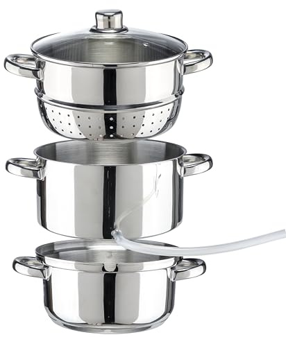 mucHome Entsafter Dampfentsafter 6L, Edelstahl, für alle Herdarten inkl. Induktion Ø 22cm spülmaschinengeeignet Induktionsdampfentsafter Topf Entsafter für Beeren, Obst und Gemüse