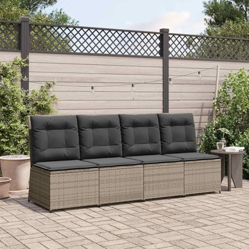 Runheo Garten-Sofa mit Kissen Grau, Poly-Rattan Liege für Outdoor-Terrasse, Pulverbeschichteter Stahlrahmen, 1-Sitzer Lounge Möbel, Wetterbeständig, Modernes Design
