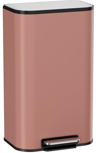 Clevich Mülleimer 30L mit Stahlkorpus und Soft-Close-Funktion, Deckel mit Edelstahloberfläche, abnehmbarem Inneneimer und Fußpedal, Treteimer für Küche, Wohnzimmer und Büro - Rosa
