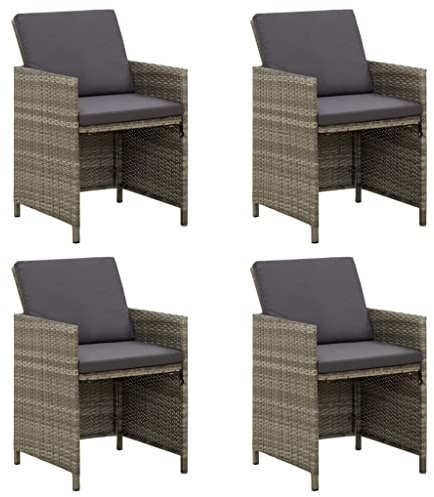 IBUQDDV Gartenstühle mit Kissen 4 STK. Poly Rattan Grau, Wetterfeste PE-Rattan Gartenmöbel mit Stahlrahmen für Terrasse, Sitzgruppe mit Komfortkissen und Armlehnen, Langlebig