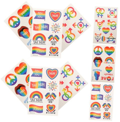 OSOLADY 9pcs Rainbow Heart Temporary Tattoos Gay Pride Stickers Set for Boys and Celebrations, Waterproof Lgbt Pride Decals for Party and Festival Use