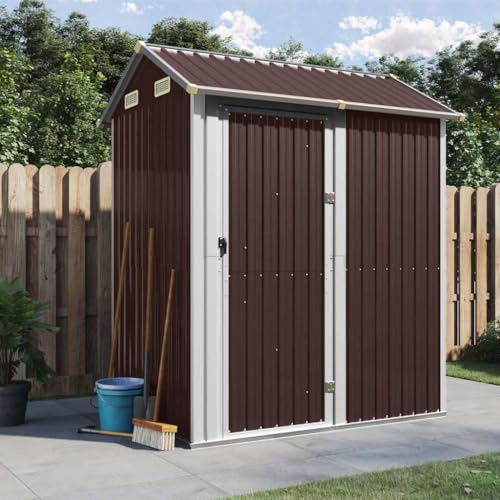 Ordellia Casetta per attrezzi marrone 192 x 152,5 x 237 cm in acciaio zincato, capanno con porta 70 x 190 cm, per attrezzi da giardino, tosaerba, bicicletta, cortile, resistente alle intemperie