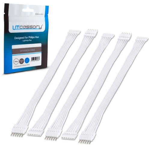 Litcessory Extension Cable for Philips Hue Lightstrip Plus (150mm, 5 Pack, White - STANDARD 6-PIN V3 / WIZ Lightstrip)