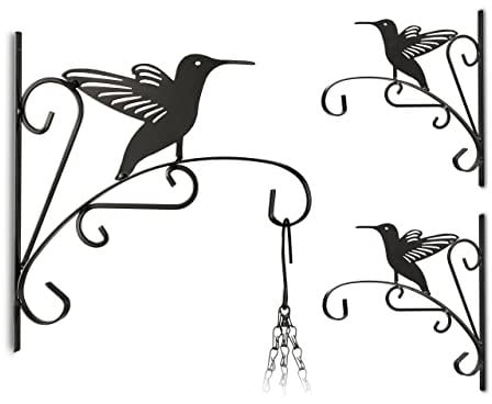 Relaxdays 3X Blumenhaken mit Vogel-Motiv, Blumenampelhalter für Wand, Wandhaken, Metall Garten-Deko, HBT: 30 x 27,5 x 2cm, schwarz