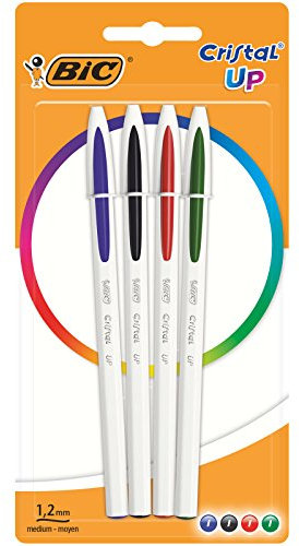 BIC Cristal Up bolígrafos punta media (1,2 mm) – colores Surtidos, Blíster de 4 unidades