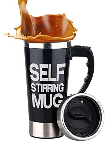 Mengshen Cafe Tazas Portable Self Stirring Mug Steel Stainless Shaker Auto Mixing Water Tea Coffee Cup Perfect for Office Home Travel Gift 450ml, A008A Black