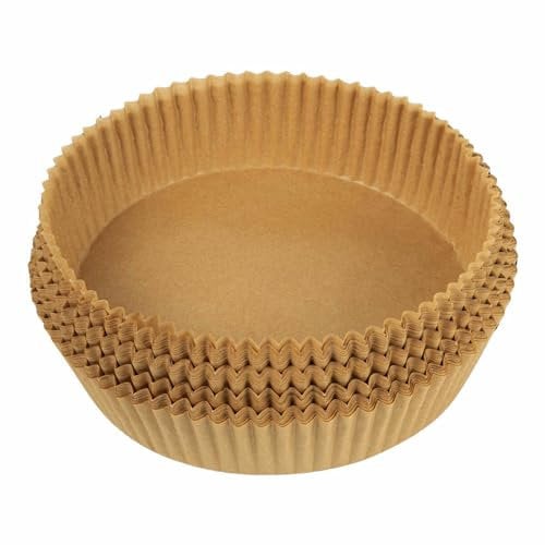 MasterPro Foodies - Papel de hornear para freidora de aire - Sin BPA - Juego de 100 Piezas - Moldes redondos de Papel de 26cm para freidora de aire con cesta de 3-4,5L - Sin blanquear, 26 Cm Redondo
