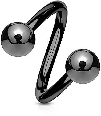 viva-adorno® Lippenpiercing Chirurgenstahl Labret Spirale Twister Doppelkugel Z400, schwarz 1,2x10x4m