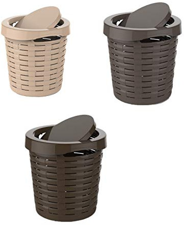 SMART-T-HAUS 7044003 Cesta/Cubo con Tapa Basculante, Wengue/Basalto/Arena, 25 x 26 cm