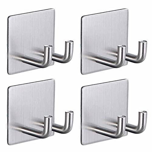 Kleber Rasierer Haken für Dusche, Schrank Edelstahl Doppelzacken Haken selbstklebend Wand Haken Haken Haken Haken für Schlüssel, Küchenutensilien, Dübel, Mäntel (4 Stück)