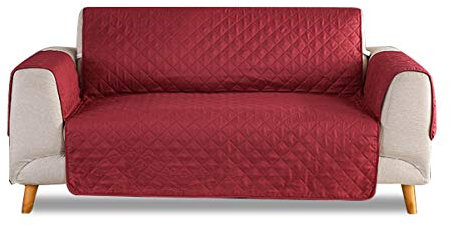 VanderHome Sofabezug wasserdichte Sofaüberwurf Antirutsch Sofahusse Schmutzresistent Gesteppte Sofaschoner für Wohnzimmer Hunde Haustiere (Rot, 2 Sitzer)