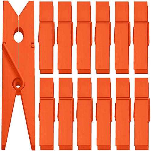 ANJUU 50 pinzas coloridas de madera natural para ropa, pinzas de papel fotográfico, clips de resorte para decoración del hogar, manualidades, 2.75 pulgadas (naranja vivo)
