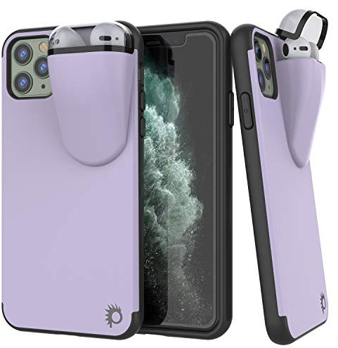 PunkCase iPhone 11 Pro Max Airpods Case Holder (TopPods Series) | Slim & Durable 2 in 1 Cover Designed for iPhone 11 Pro Max (6.5) | Protects Your Phone & Stores Your AirPods Gen. 1 & 2 [Purple]