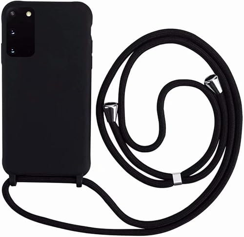 Ququcheng Kompatibel mit Samsung Galaxy S20 Plus Hülle,Handykette Hülle Silikon Seil Necklace Handyhülle mit Kordel Tasche TPU Bumper Schutzhülle für Samsung Galaxy S20 Plus-Schwarz