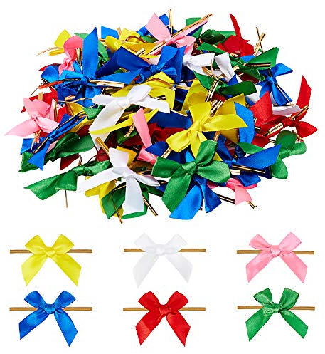 PandaHall 180 Stück Polyester-Verpackungsbandbögen, Mit Eisendraht-Kabelbindern, Für DIY Geschenkverpackung Dekoration, Hochzeit Süßigkeiten Party Dekoration, Gemischte Farbe, 56x45~52x4 mm