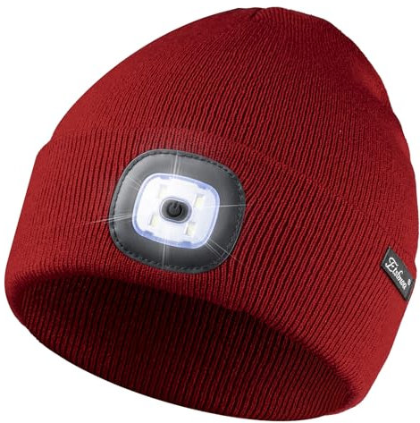 Etsfmoa Gorro unisex con luz, regalos para papá, gadgets regalo para hombres y mujeres, recargable por USB, gorro de punto iluminado para invierno, gorro de cráneo, rosso, Taille unique