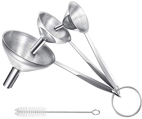 Metalltrichter zum Befüllen von Flaschen, Edelstahl, kleines Trichter-Set, 3 in 1 Küchentrichter zum Filtern oder Umfüllen von Flüssigkeiten, trockenen Zutaten, mit 1 Reinigungsbürste