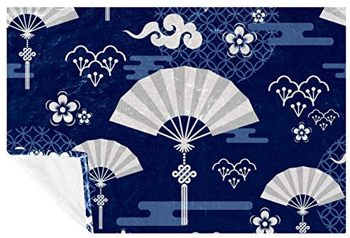 BestIdeas Japanese Fans And Florals Prints Soft Warm Cozy Blanket Throw for Bed Couch Sofa Picnic Camping Beach, 150 * 200cm
