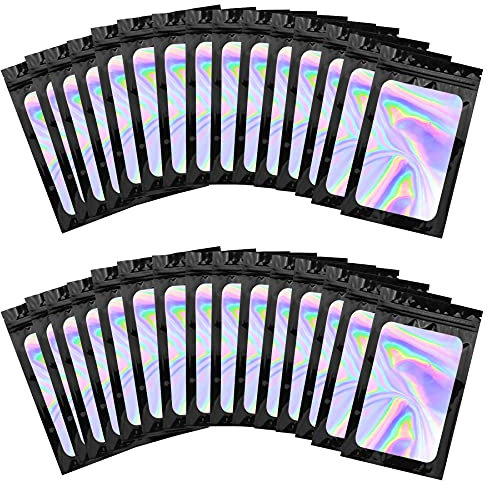 BQTQ 150 Stück Geruchssichere Beutel mit Reißverschluss Aluminiumfolie Wiederverschließbare Beutel Zip Beutel Folie Tasche Geruchssichere Beutel für Lebensmittel(Holographisches Schwarz, 6x10cm)