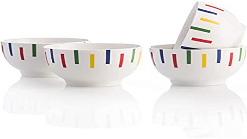 UNITED COLORS OF BENETTON. Rainbow | Schüssel aus Porzellan | 4 Müslischalen je 650 ml | Sehr Haltbar und Robust | Servierschalen Spülmaschinenfest | Weiß und Gestreift