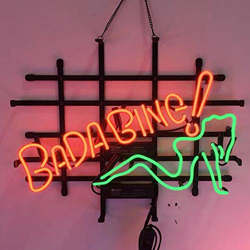 Bada Bing Girl Beer Neon Light Sign Handmade Real Glass Neon Tube Beer Bar Pub Party Wall Window Display Home Bedroom Garage Decoration 19x15