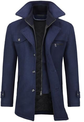 Allthemen Cappotto da Uomo in Lana Trench Slim Fit da Lavoro Corto Business Trench Coat Soft Touch Calda Invernale Coat Blu Scuro XXL