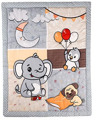 HMtideby Babydecke mit Tiermotiven, Steppdecke für Kinderbett, Babydecke, für Jungen und Mädchen, 84 x 107 cm, grauer Elefant