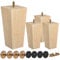 TCHOSUZ 5 inch / 12cm Wooden Furniture Legs, Pack of 4 Mid Century Modern Solid Wood Unfinished Pyramid Square DIY Replacement Feet with M8 Hanger Bolts & T-Nuts for Sofa Couch Bed Recliner Riser