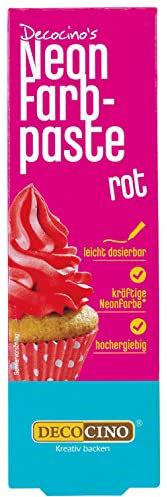Decocino Neon Lebensmittelpaste rot – hochdosierte Lebensmittel-Farbe – zum Einfärben von Kuchen, Torten, Muffins, Cupcakes – geschmacksneutral