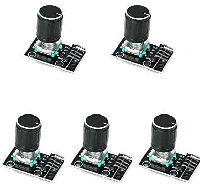 QWORK 5 Stück KY-040 Drehgeber Rotary Encoder Modul, 360 Grad Drehwinkelgeber mit Druckknopf, für Arduino