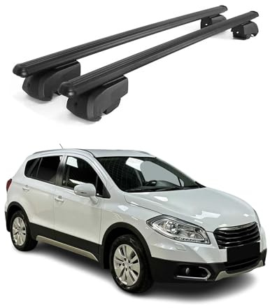 OMAC Aluminium Dachträger Querträger für Suzuki SX-4 S-Cross II 2013-2021 – City Crash – ISO/PAS 11154:2006 – Abschließbar – Max. 75 kg – 2 Stangen Schwarz