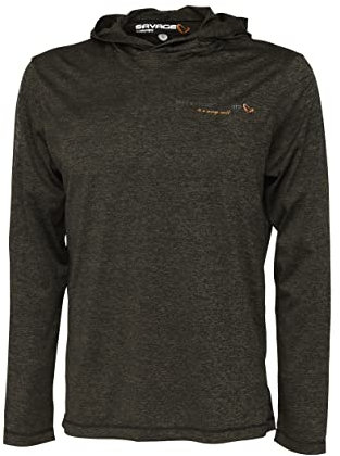Savage Gear Angelpullover mit Kapuze für Raubfischangler Fighter Stretch Hoodie Burnt Olive Melange, Größe:M