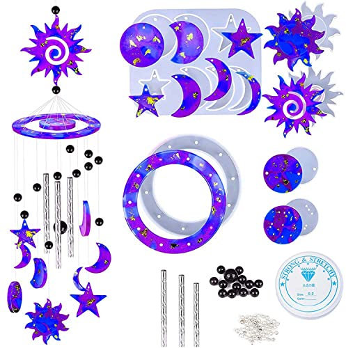 WUBAYI Solar Wind Chime Silicone Moulds Dream Catcher Resin Mold Kit, Making a Wind Chime Set, for Party Decoration Homemade DIY Crafts