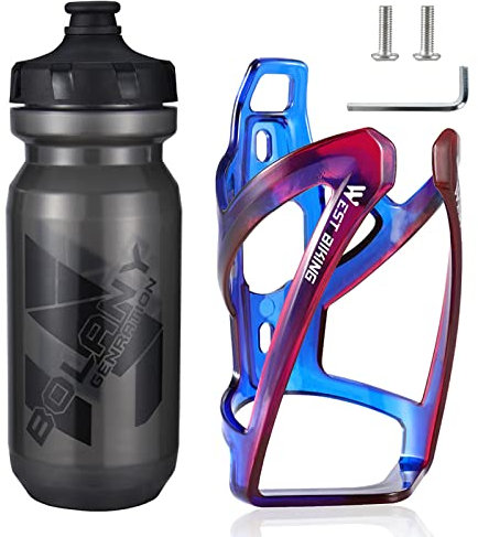 Portabottiglie da bicicletta, versione migliorata, infrangibile, leggero, per mountain bike, bici da corsa, mountain bike (Blu viola + bottiglia d'acqua)
