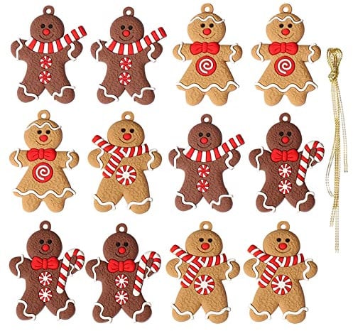 Weihnachtsbaumschmuck, 12 Stück Weihnachtsbaum Dekoration, Traditioneller Ingwer Mann Weihnachtsdeko Set,Weihnachtsbaum Anhänger für Weihnachtsbaum, Feiertag, Party Deko
