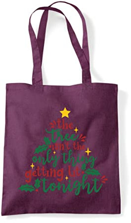 The tree isn't the only thing getting lit [XMAS22] festive food and drink quotes tote shopping bag - Plum