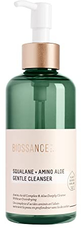 BIOSSANCE Squalane + Amino Aloe Gentle Face Wash - Foaming Cleanser Gel | Hydrating for all skin types, removes makeup, deeply cleans pores with Moringa Extract, soothes with Aloe Vera
