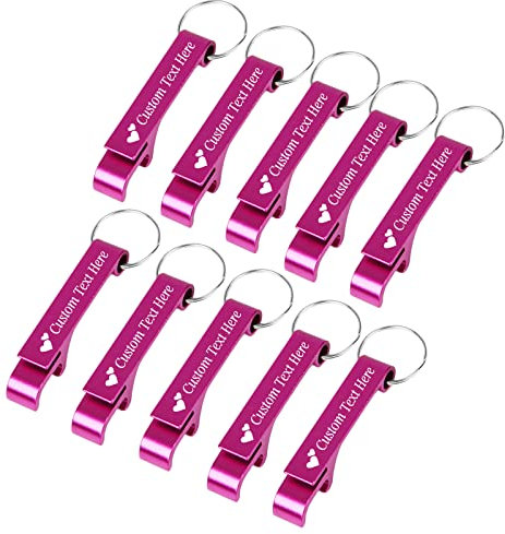 10PCS Personalised Bottle Opener Keychain Bulk Custom Beer Bottle Opener with Logo Text Engraved Wedding Bottle Opener Favors Customised Gifts for Guests Baby Shower Birthday Party-Pink