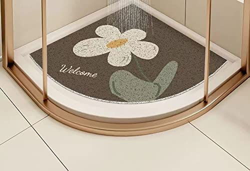 Eck-Duschmatte, Luffa-Badteppich, fächerförmig, gebogener Teppich für Innendusche, Viertelkreis-Badematten mit Ablauf, waschbare Badematte, rutschfest