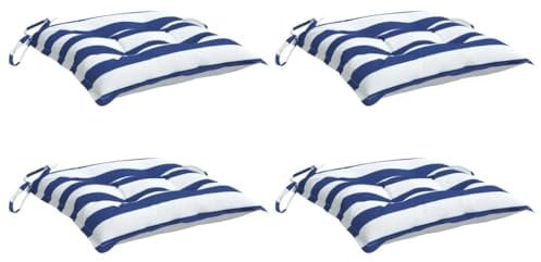 vidaXL Stuhlkissen 4 STK., Sitzkissen mit Bändern, Sitzauflage Outdoor Indoor, Stuhlauflagen Kissen für Gartenstuhl, Blau Weiß Gestreift 40x40cm Stoff