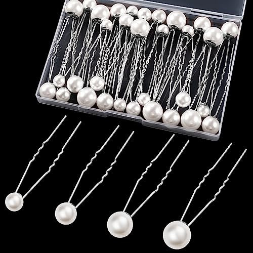 Kiiwah 32pcs Pince Chignon à Cheveux en 4 Tailles Perles, Épingle de Mariage Élégant, Bijoux Cheveux de Tete Mariage en Forme U pour Mariée, Demoiselle, Filles