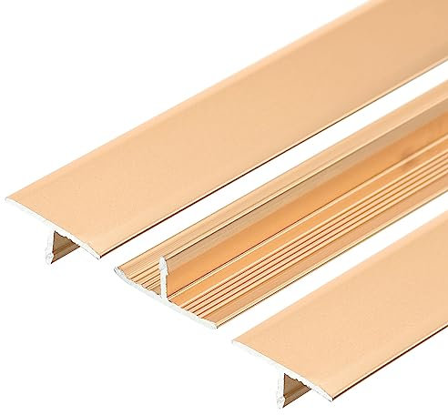 sourcing map 3pcs Aluminum T Molding Floor Transition Strip, 35.4inch Door/Tile/Carpet to Tile Transition Strip, Doorway Edge Trim Wood Tile Vinyl, Laminate Floor,36inch x 0.6inch Gold