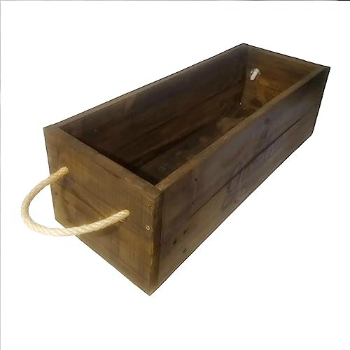 Jardinera de Madera Hecha a Mano Aketemola | Contenedor Vintage para Macetas de Exterior | Acabado Antiguo y Resistente | Asas de Soga | 62 cm