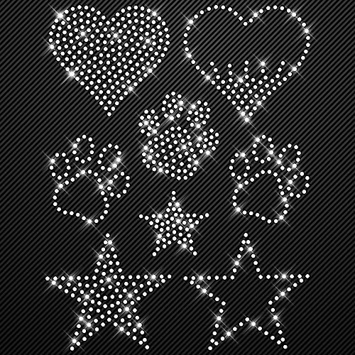 Glitzerdeals Bügelbild aus Strass Set Herzen Pfoten Sterne kristall - 740 Strasssteine - ca. 180 x 235 mm - Made in Germany